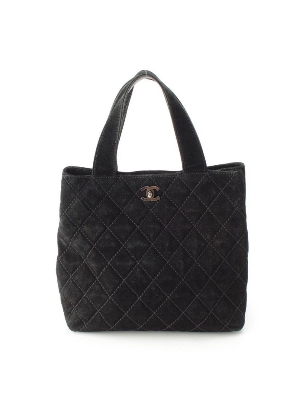 Chanel Suede Turnlock Wild Stitch 2-Way Tote Bag Black